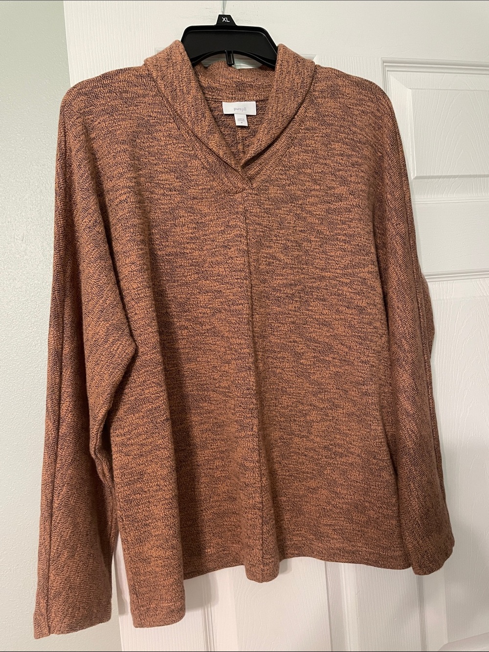 Purejill by J.Jill cozy burnt orange w/v-neck shawl collar pullover